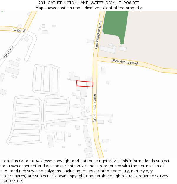 231, CATHERINGTON LANE, WATERLOOVILLE, PO8 0TB: Location map and indicative extent of plot