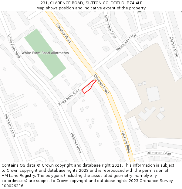 231, CLARENCE ROAD, SUTTON COLDFIELD, B74 4LE: Location map and indicative extent of plot