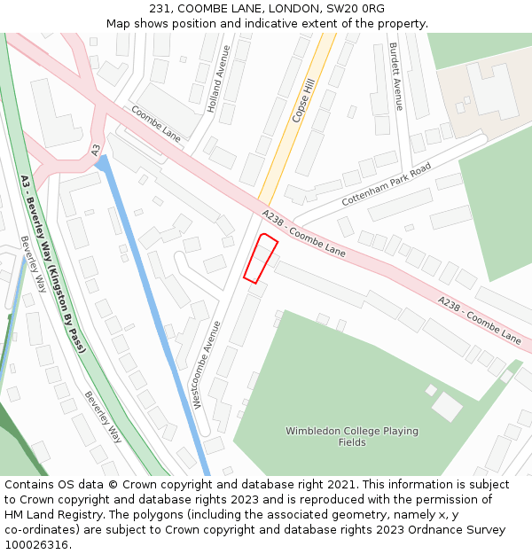 231, COOMBE LANE, LONDON, SW20 0RG: Location map and indicative extent of plot