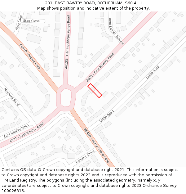 231, EAST BAWTRY ROAD, ROTHERHAM, S60 4LH: Location map and indicative extent of plot