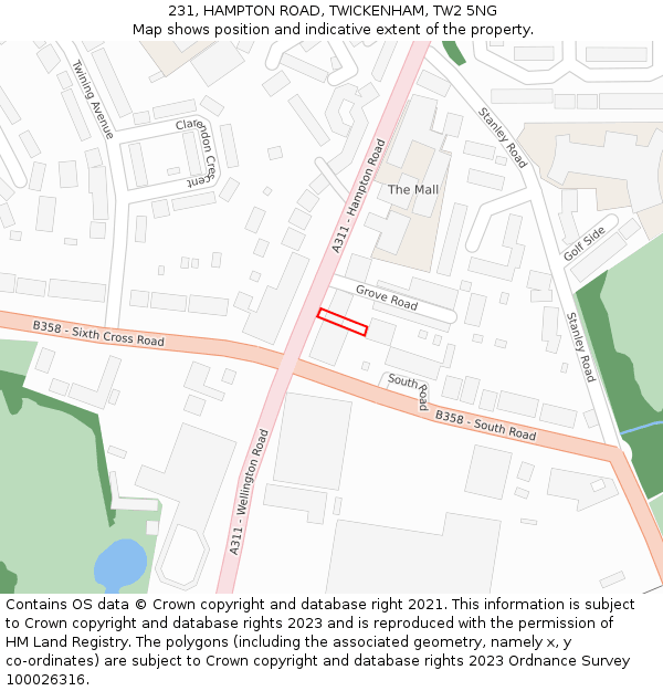 231, HAMPTON ROAD, TWICKENHAM, TW2 5NG: Location map and indicative extent of plot