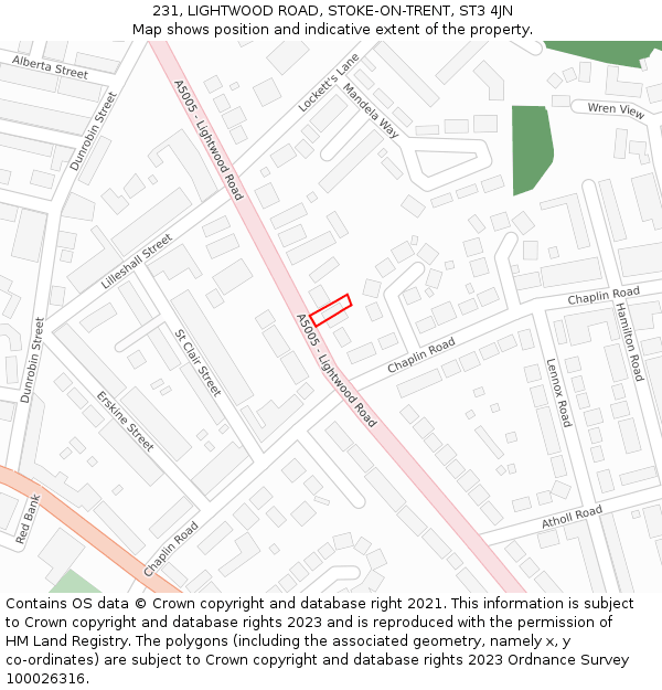 231, LIGHTWOOD ROAD, STOKE-ON-TRENT, ST3 4JN: Location map and indicative extent of plot