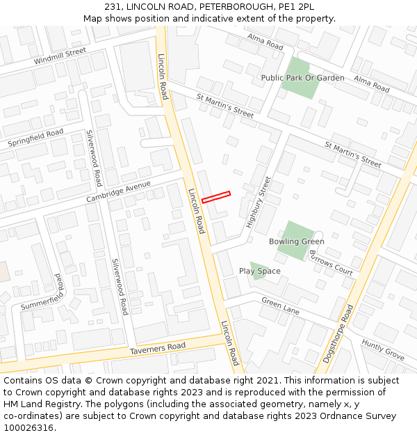 231, LINCOLN ROAD, PETERBOROUGH, PE1 2PL: Location map and indicative extent of plot