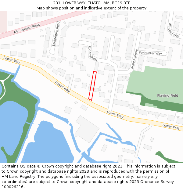 231, LOWER WAY, THATCHAM, RG19 3TP: Location map and indicative extent of plot