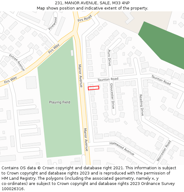 231, MANOR AVENUE, SALE, M33 4NP: Location map and indicative extent of plot