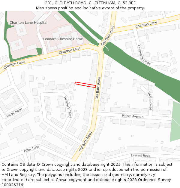 231, OLD BATH ROAD, CHELTENHAM, GL53 9EF: Location map and indicative extent of plot