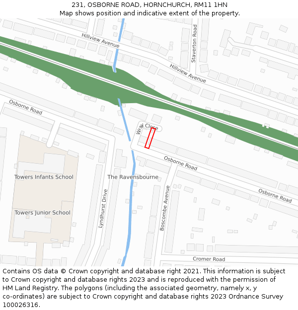 231, OSBORNE ROAD, HORNCHURCH, RM11 1HN: Location map and indicative extent of plot