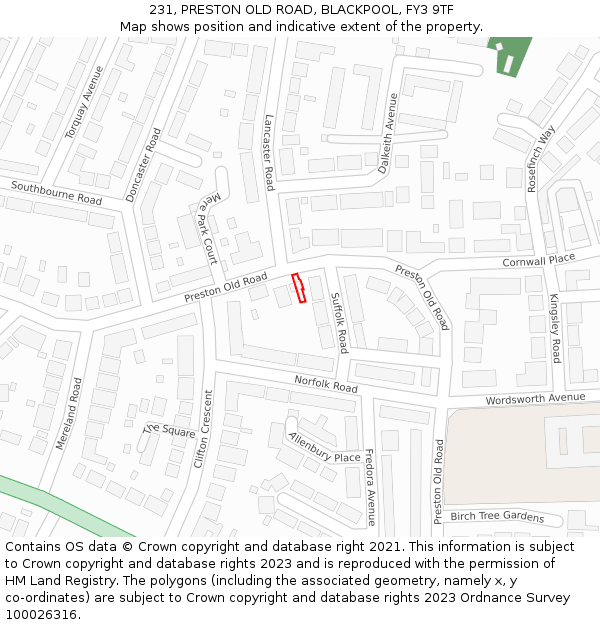 231, PRESTON OLD ROAD, BLACKPOOL, FY3 9TF: Location map and indicative extent of plot