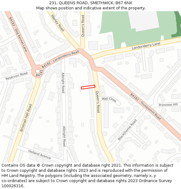 231, QUEENS ROAD, SMETHWICK, B67 6NX: Location map and indicative extent of plot