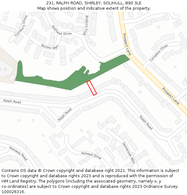 231, RALPH ROAD, SHIRLEY, SOLIHULL, B90 3LE: Location map and indicative extent of plot