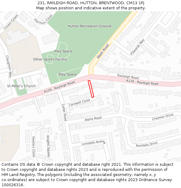 231, RAYLEIGH ROAD, HUTTON, BRENTWOOD, CM13 1PJ: Location map and indicative extent of plot