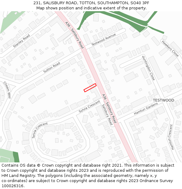 231, SALISBURY ROAD, TOTTON, SOUTHAMPTON, SO40 3PF: Location map and indicative extent of plot