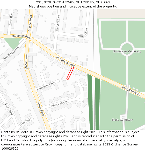 231, STOUGHTON ROAD, GUILDFORD, GU2 9PG: Location map and indicative extent of plot