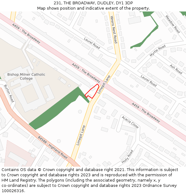 231, THE BROADWAY, DUDLEY, DY1 3DP: Location map and indicative extent of plot