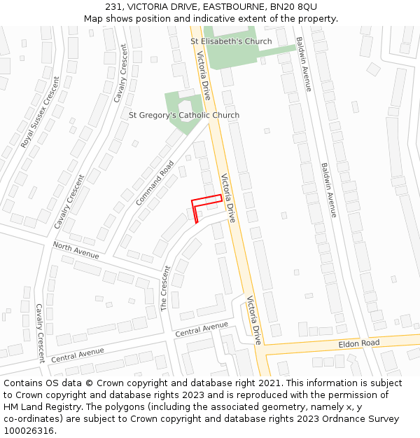 231, VICTORIA DRIVE, EASTBOURNE, BN20 8QU: Location map and indicative extent of plot