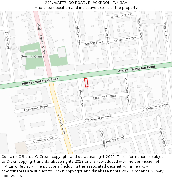 231, WATERLOO ROAD, BLACKPOOL, FY4 3AA: Location map and indicative extent of plot