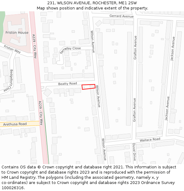 231, WILSON AVENUE, ROCHESTER, ME1 2SW: Location map and indicative extent of plot