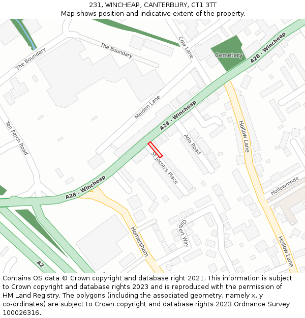 231, WINCHEAP, CANTERBURY, CT1 3TT: Location map and indicative extent of plot