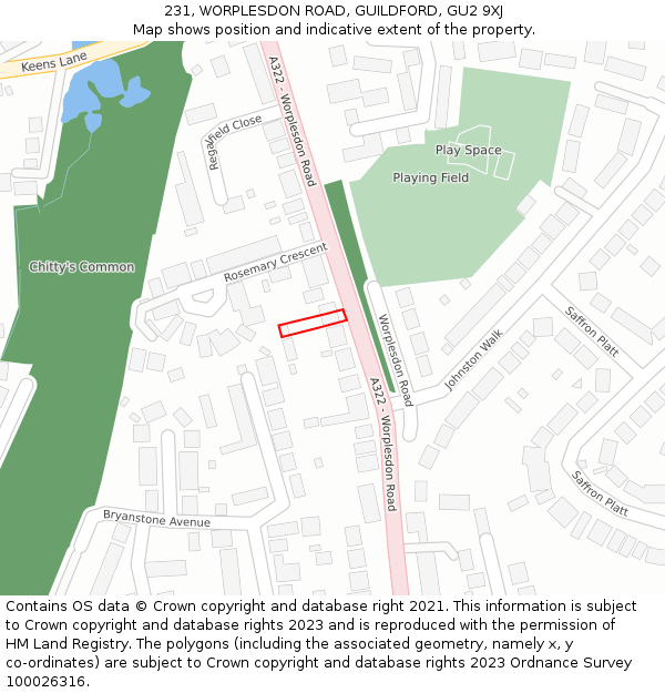 231, WORPLESDON ROAD, GUILDFORD, GU2 9XJ: Location map and indicative extent of plot