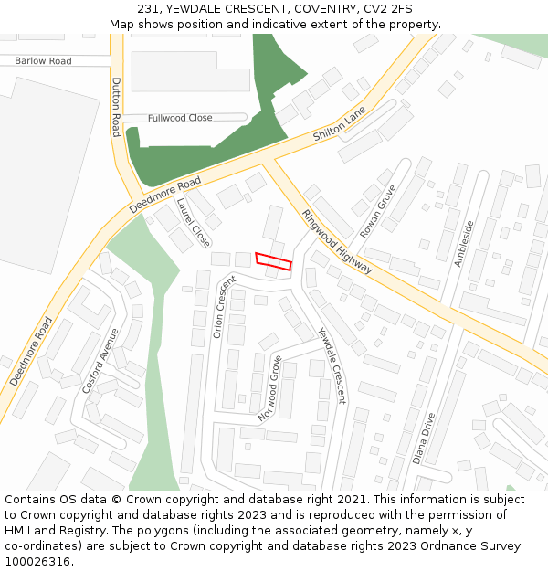 231, YEWDALE CRESCENT, COVENTRY, CV2 2FS: Location map and indicative extent of plot