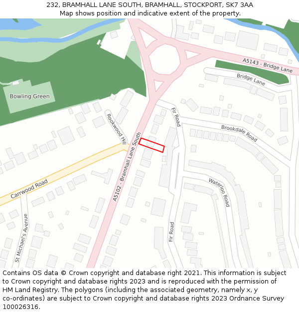 232, BRAMHALL LANE SOUTH, BRAMHALL, STOCKPORT, SK7 3AA: Location map and indicative extent of plot