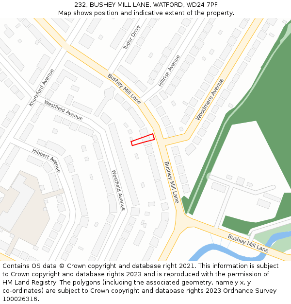 232, BUSHEY MILL LANE, WATFORD, WD24 7PF: Location map and indicative extent of plot