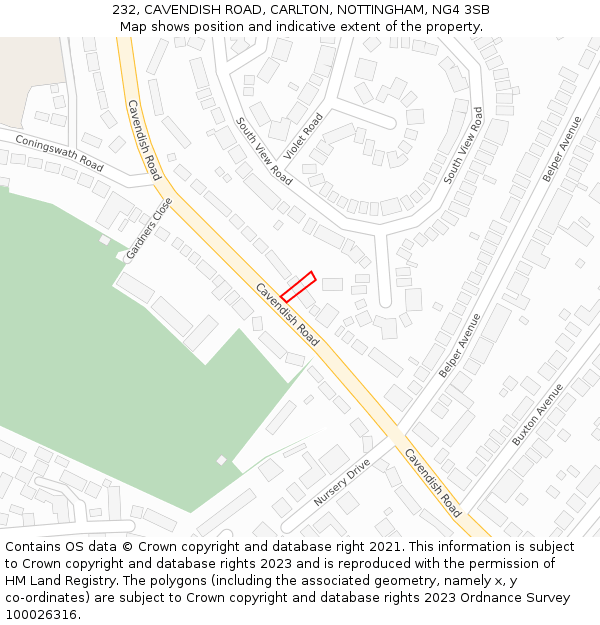 232, CAVENDISH ROAD, CARLTON, NOTTINGHAM, NG4 3SB: Location map and indicative extent of plot