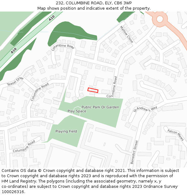 232, COLUMBINE ROAD, ELY, CB6 3WP: Location map and indicative extent of plot