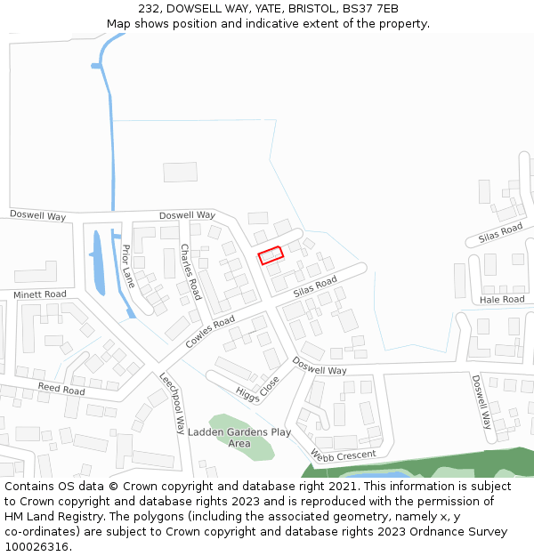 232, DOWSELL WAY, YATE, BRISTOL, BS37 7EB: Location map and indicative extent of plot