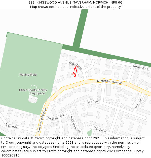 232, KINGSWOOD AVENUE, TAVERHAM, NORWICH, NR8 6GJ: Location map and indicative extent of plot