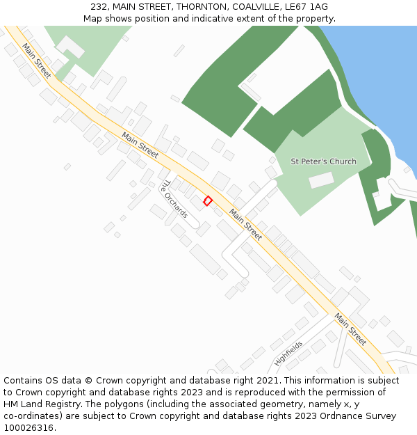 232, MAIN STREET, THORNTON, COALVILLE, LE67 1AG: Location map and indicative extent of plot