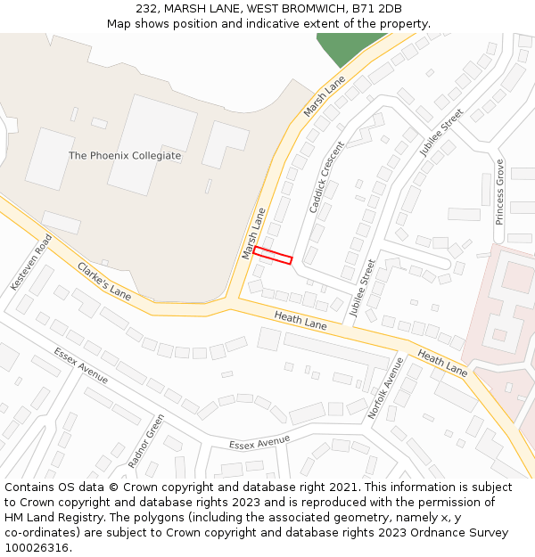 232, MARSH LANE, WEST BROMWICH, B71 2DB: Location map and indicative extent of plot