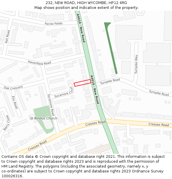 232, NEW ROAD, HIGH WYCOMBE, HP12 4RG: Location map and indicative extent of plot