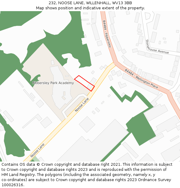 232, NOOSE LANE, WILLENHALL, WV13 3BB: Location map and indicative extent of plot