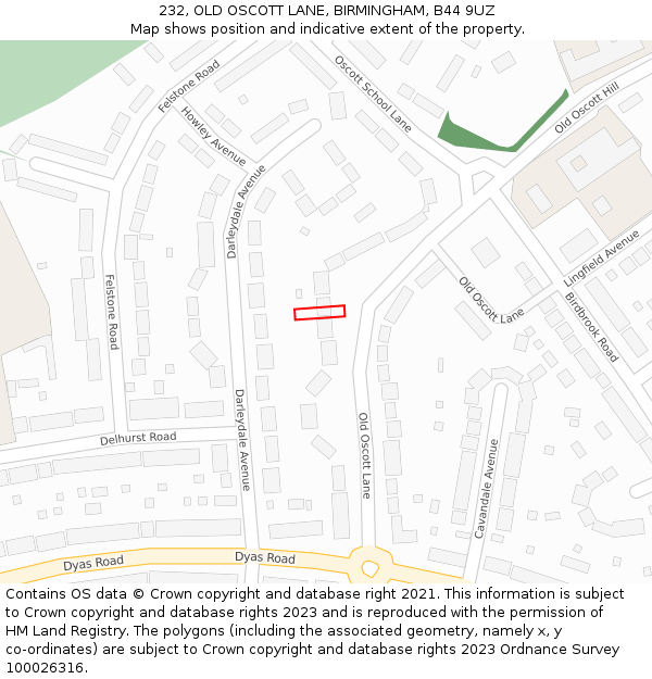 232, OLD OSCOTT LANE, BIRMINGHAM, B44 9UZ: Location map and indicative extent of plot