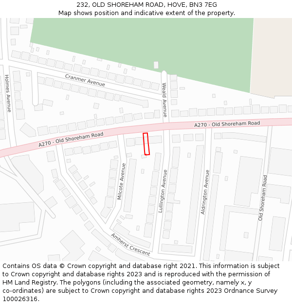 232, OLD SHOREHAM ROAD, HOVE, BN3 7EG: Location map and indicative extent of plot