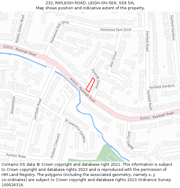 232, RAYLEIGH ROAD, LEIGH-ON-SEA, SS9 5XL: Location map and indicative extent of plot