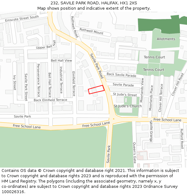 232, SAVILE PARK ROAD, HALIFAX, HX1 2XS: Location map and indicative extent of plot