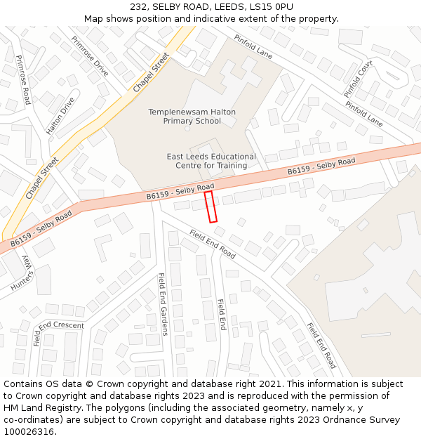 232, SELBY ROAD, LEEDS, LS15 0PU: Location map and indicative extent of plot