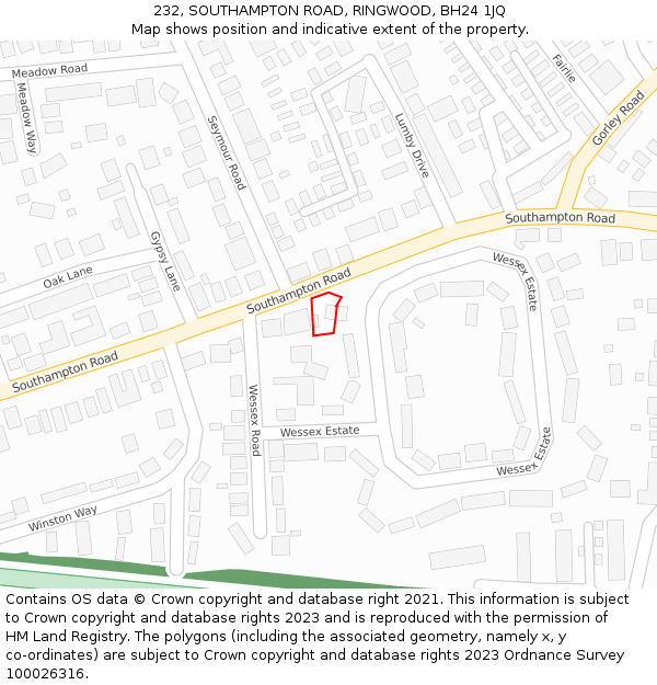 232, SOUTHAMPTON ROAD, RINGWOOD, BH24 1JQ: Location map and indicative extent of plot