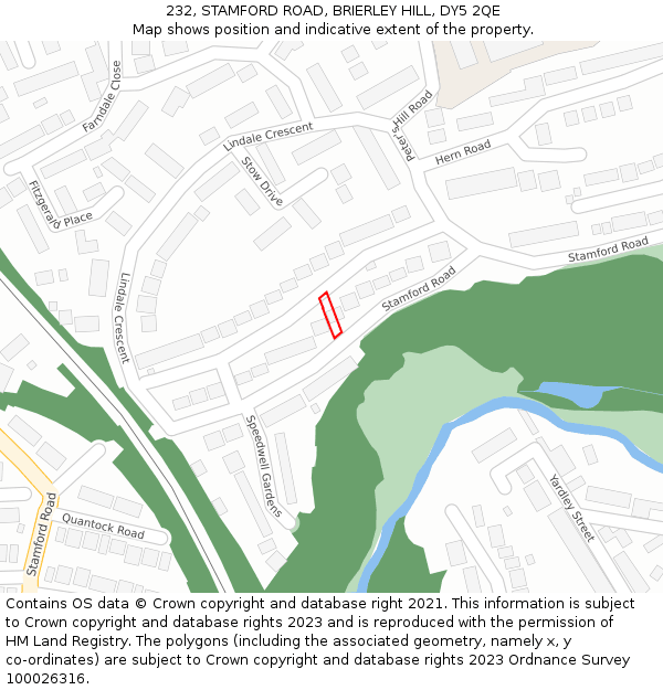 232, STAMFORD ROAD, BRIERLEY HILL, DY5 2QE: Location map and indicative extent of plot