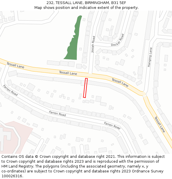 232, TESSALL LANE, BIRMINGHAM, B31 5EF: Location map and indicative extent of plot