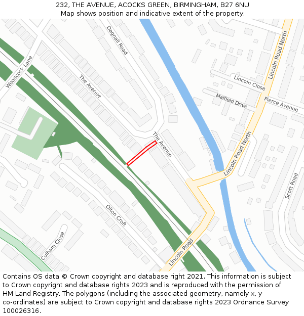 232, THE AVENUE, ACOCKS GREEN, BIRMINGHAM, B27 6NU: Location map and indicative extent of plot