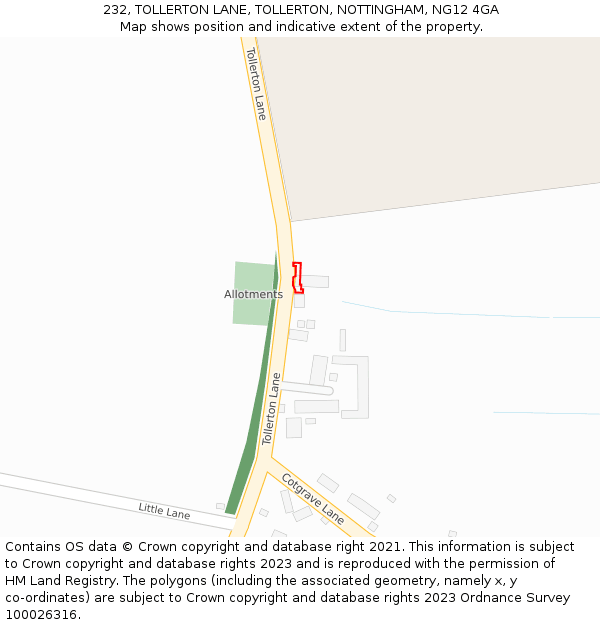 232, TOLLERTON LANE, TOLLERTON, NOTTINGHAM, NG12 4GA: Location map and indicative extent of plot