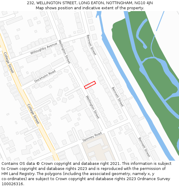 232, WELLINGTON STREET, LONG EATON, NOTTINGHAM, NG10 4JN: Location map and indicative extent of plot