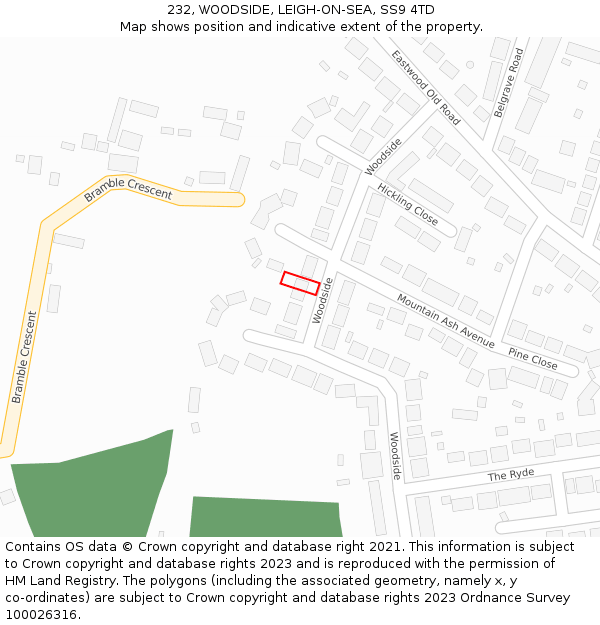232, WOODSIDE, LEIGH-ON-SEA, SS9 4TD: Location map and indicative extent of plot