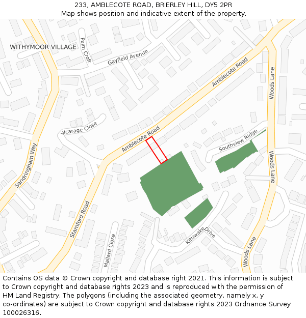 233, AMBLECOTE ROAD, BRIERLEY HILL, DY5 2PR: Location map and indicative extent of plot