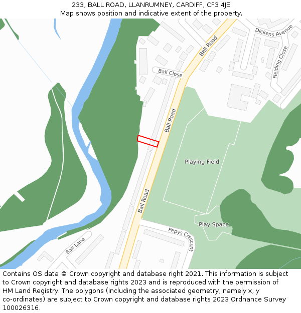 233, BALL ROAD, LLANRUMNEY, CARDIFF, CF3 4JE: Location map and indicative extent of plot