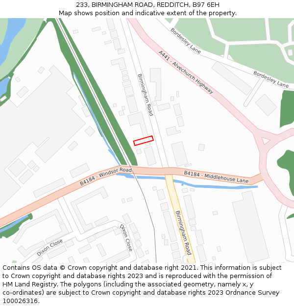 233, BIRMINGHAM ROAD, REDDITCH, B97 6EH: Location map and indicative extent of plot