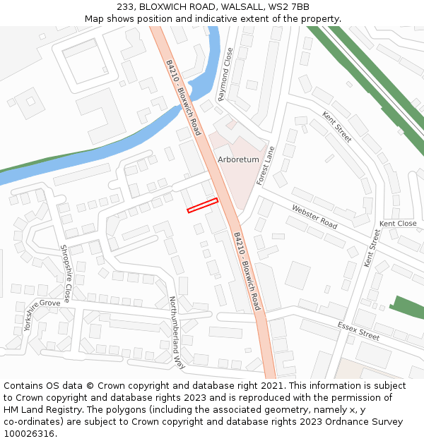 233, BLOXWICH ROAD, WALSALL, WS2 7BB: Location map and indicative extent of plot